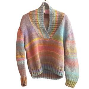Gorgeous Handknit Pastel Rainbow Knit Sweater XS/S